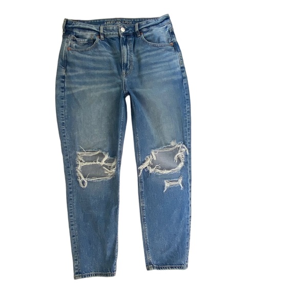 American Eagle Outfitters Denim - American Eagle Mom Jeans Size 12 Strigid Distressed Straight Leg High Rise